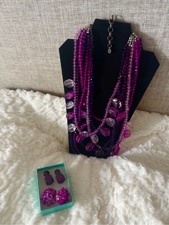 Sassy Jones Jewelry - Sassy Jones Multi-Strand Malia Purple Beaded Necklace and Earrings Set